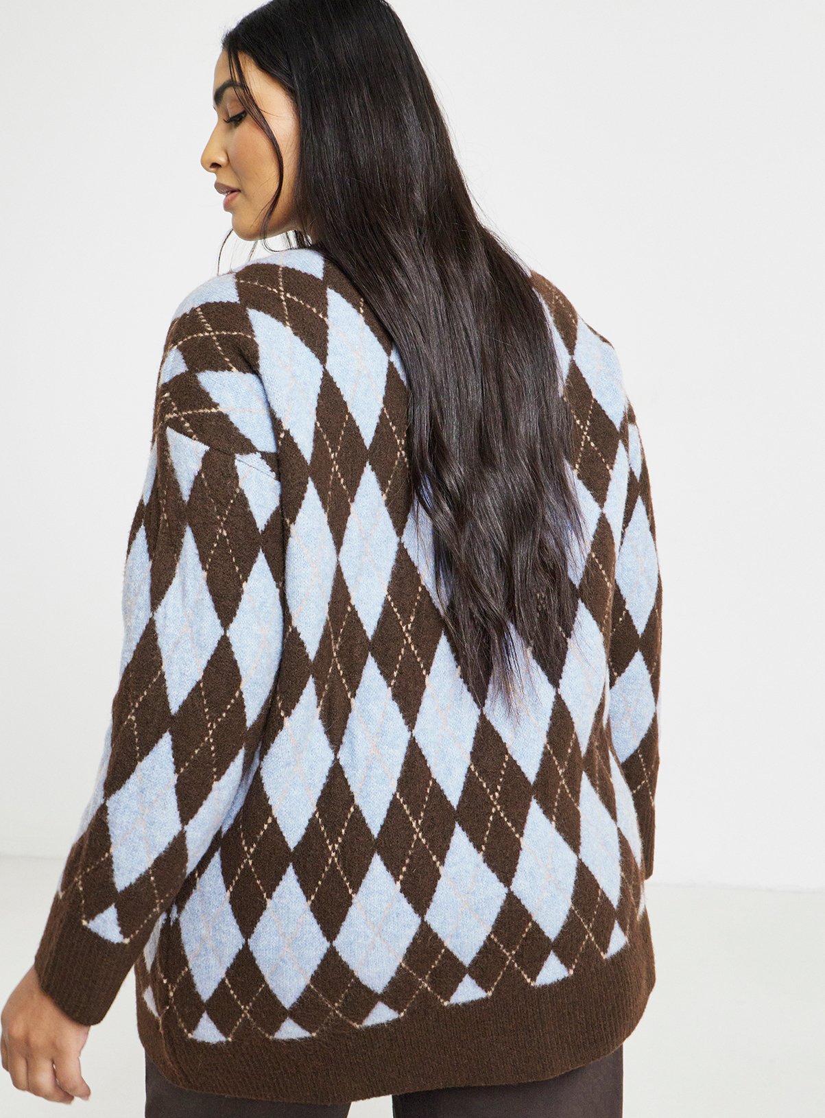 SIMPLY BE Sponge Argyle Boyfriend Cardigan 20-22 - Image 2 thumbnail